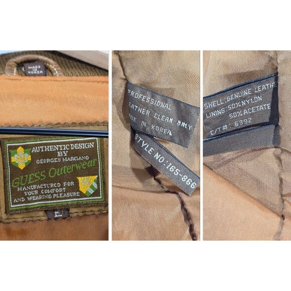 Vtg Guess Georges Marciano Bomber Jacket Leather Distressed Brown 80s 90s Men L - Picture 3 of 16